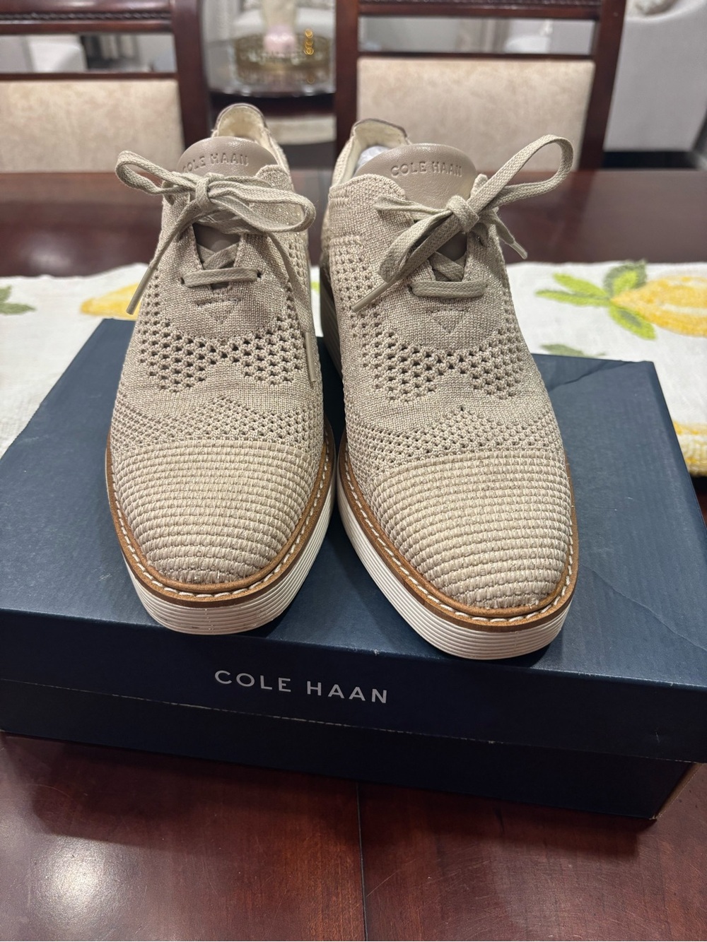 Cole Haan Beige Knit Derby Oxfords